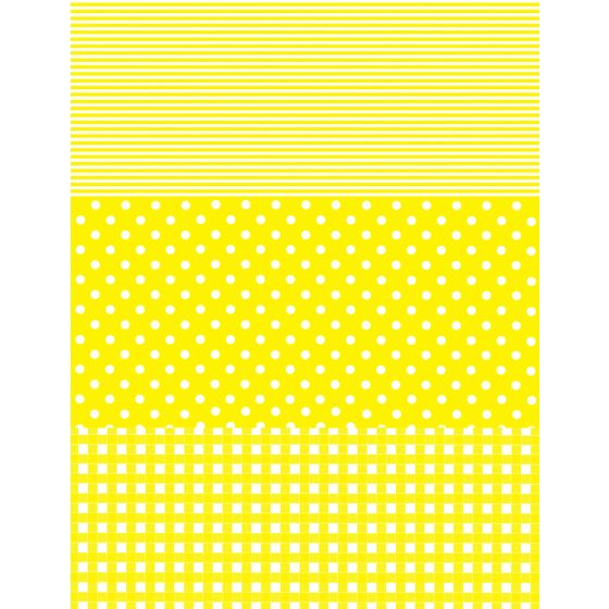 Decopatch Paper C 545 - Yellow and White Polka Dot / Check / Stripe Design - 3 sheets