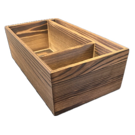 Stained Dark Brown Rustic 3 Compartment Condiment Caddy - Lightly Varnished