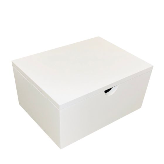 LIMITED EDITION 26cm Rectangular White Painted Wooden Box with Lid and Finger Space Detail