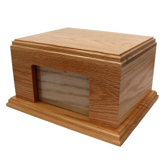 28cm x 23cm Solid Oak Wood Urn / Casket with Front 16cm x 9cm Photo Space