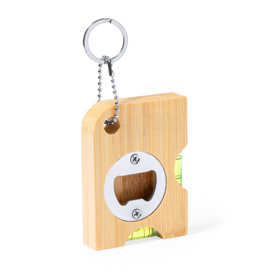 Multifunctional Bamboo Keyring with Spirit Level and Bottle Opener