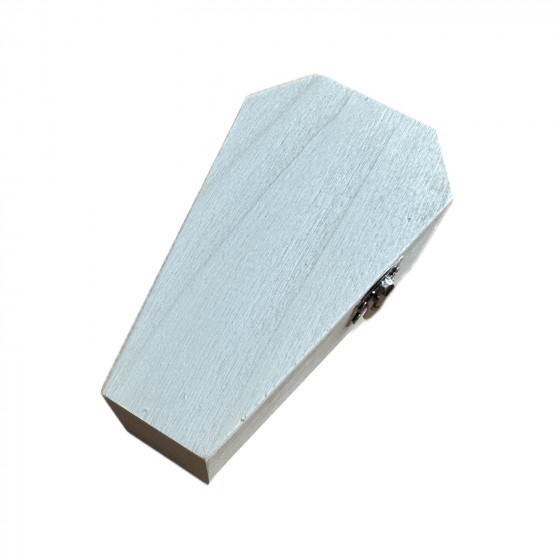 Mini Plain Wooden Hexagonal Shaped Coffin with Ply Lid & Base and Metal Clasp - Halloween Display