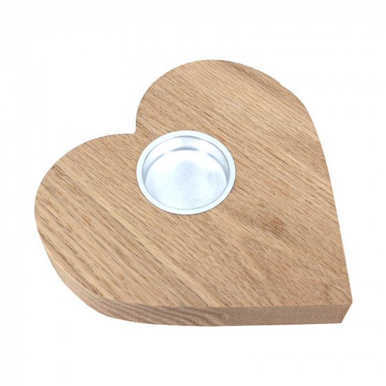 Luxury Solid Oak 15cm Heart Shaped Tealight Candle Holder with Metal Cup
