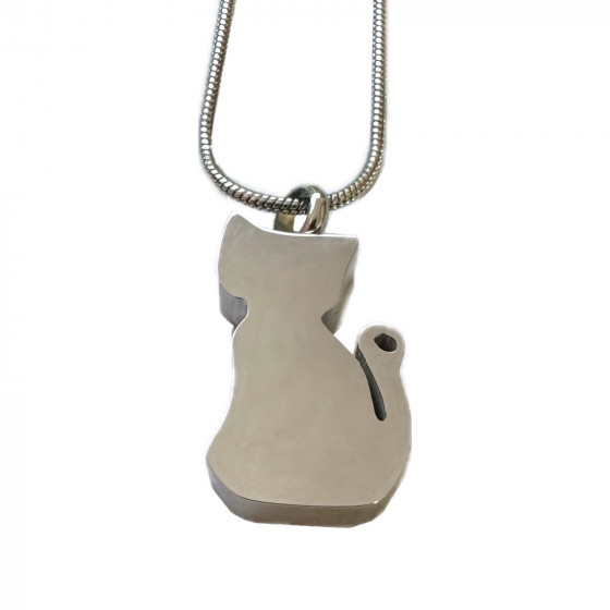 Cat Shaped Silver-coloured Stainless Steel Cremation Ashes Memorial Jewellery Necklace Urn