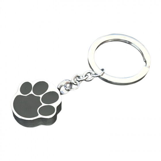 Stainless Steel Paw Shaped Memorial Ashes Keyring or Mini Urn with Black Pawprint Detail