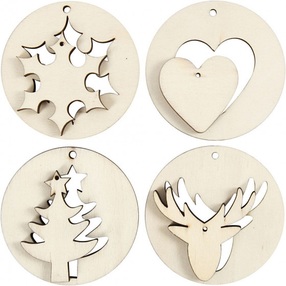 Pack of 8 Wooden Christmas Hanging Decorations - 2-in-1 Design
